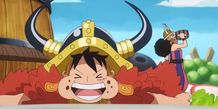 Luffy e Usopp em banquete de Elbaf