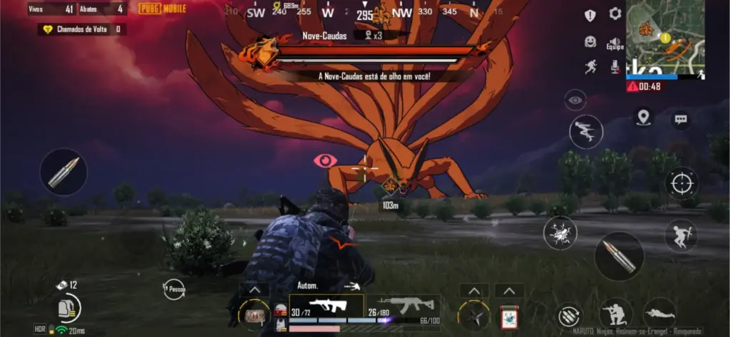 Batalha contra Kurama na colaboração PUBG MOBILE x Naruto Shippuden