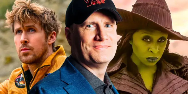 Kevin Feige, presidente do MCU, Ryan Gosling e Cynthia Erivo