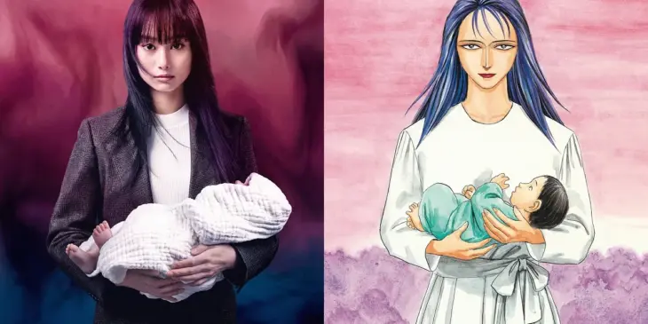 Shioli Kutsuna como Ryoko Tamiya em anúncio de Parasyte: Tamiya